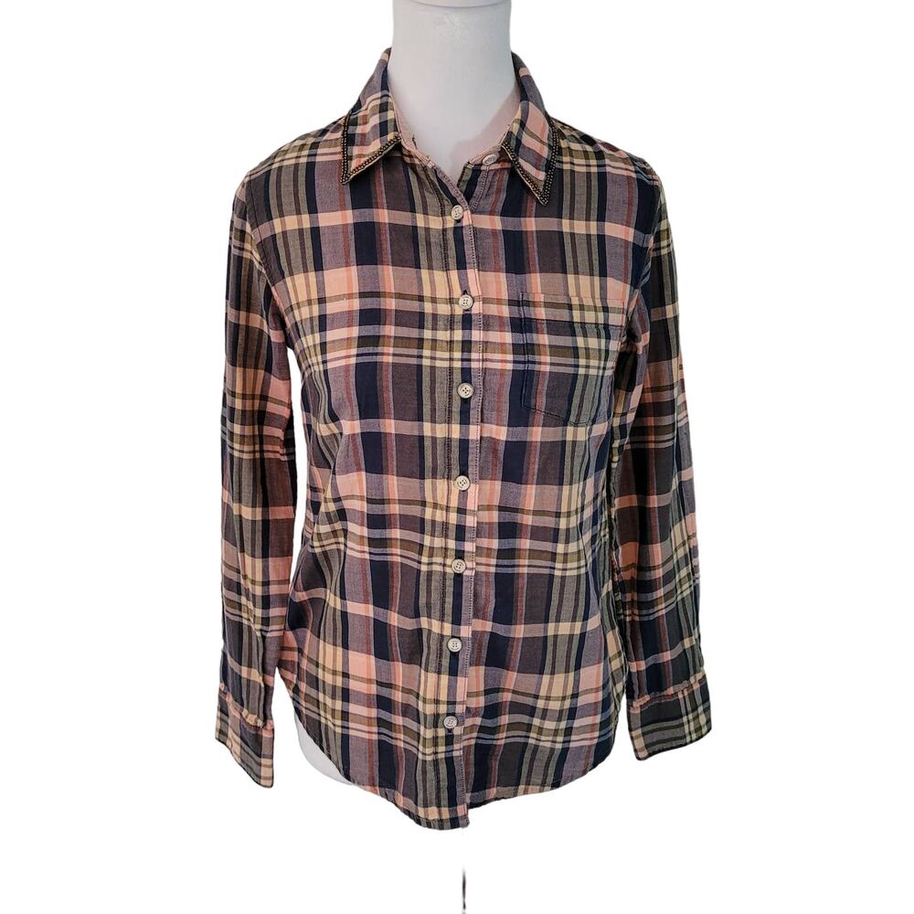 Tommy Bahama Size S Women's Plaid Button Up Collar Studded Detail Rugged Casual‎